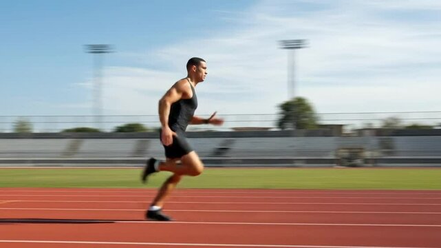 Athlete sprinter running track and field workout speed training exercise - Powered by Adobe
