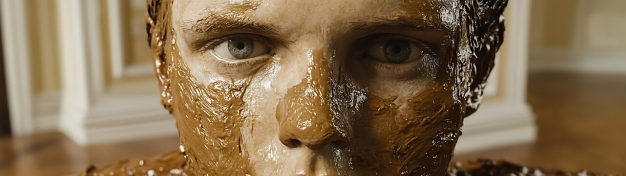 Mud-covered face close-up
