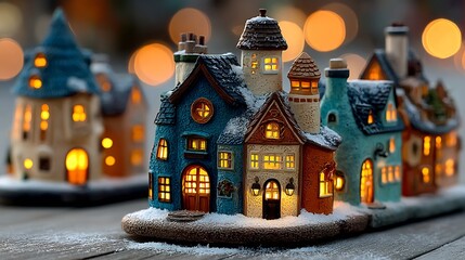 Christmas village landscape snowy rooftops cozy festive town ambient winter lighting no people or signage