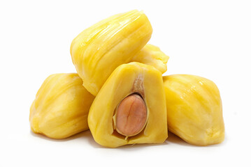 Fresh Ripe Jackfruit Pods with Seed Isolated on White Background