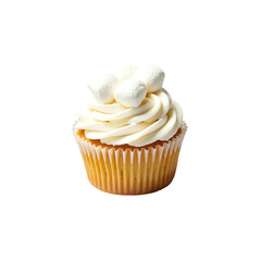 Delicious Single Cupcake with Fluffy White Frosting and Mini Marshmallows isolated for Dessert or Snack Advertisements