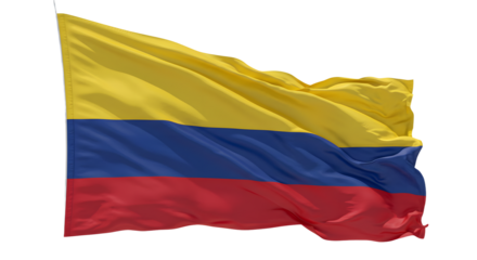 Vibrant Colombian flag waving in the wind against a clear blue sky, symbolizing national pride and identity (1)