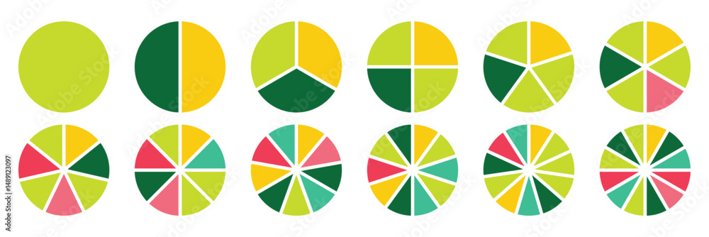 Poster pie chart set. colorful pie chart set. circle icons for infographic. different color circles. pie ch