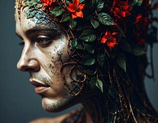 Neural Bloom &ndash; Retro Futuristic Halftone Brain with Surreal Organic Growth - Series