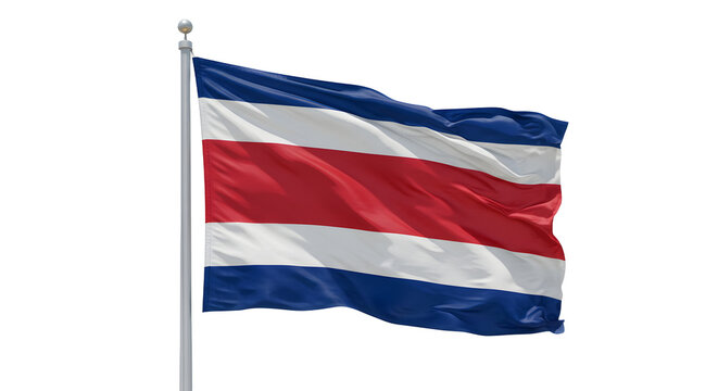 Vibrant Costa Rican flag waving against a clear blue sky, symbolizing national pride and cultural identity
