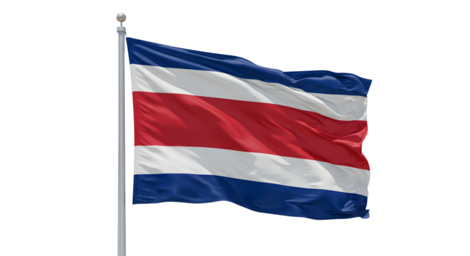 Vibrant Costa Rican flag waving against a clear blue sky, symbolizing national pride and cultural identity