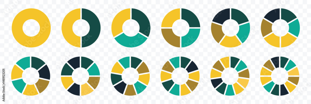 Poster pie chart set. colorful pie chart set. circle icons for infographic. different color circles. pie ch