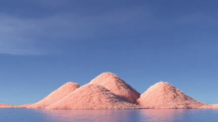 Surreal Fluffy Hills  Calm Water  Minimalist Landscape  Abstract Nature Scene