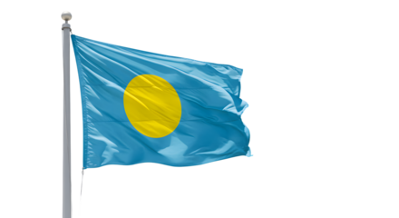 Vibrant flag of a Pacific island nation waving against a clear blue sky, symbolizing national pride and identity