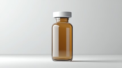 Obraz premium Elegant amber glass medical vial with a white cap on a clean background