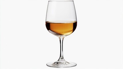 Elegant stemware filled with golden liquor, a refined drink isolated on white
