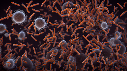 Microscopic view of bacteria and viruses