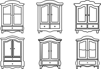 Set of wardrobe outline vector and illustration, coloring book page