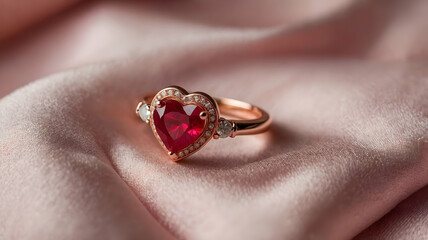 Exquisite Heart-Shaped Ruby Ring on Rose Gold Band