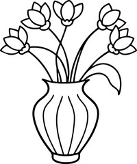 Flower on the vase outline vector and illustration, coloring book page