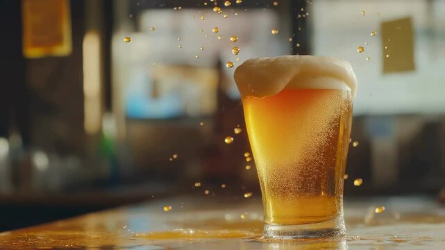 Refreshing Beer Splash in a Pint Glass at a Bar