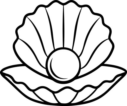 Sea shell with pearl outline vector and illustration, coloring book page