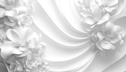 Elegant white fabric draped with floral embellishments, creating a serene backdrop