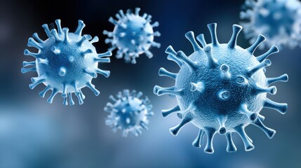 Detailed close-up of microscopic viruses, showcasing their unique shapes and structures in a captivating blue hue.