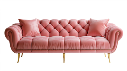 Decorative pink couch isolated on transparent background