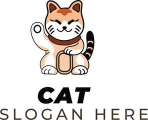 Tropical Pastel Lucky Cat — Soft Peachy Maneki Neko Clipart