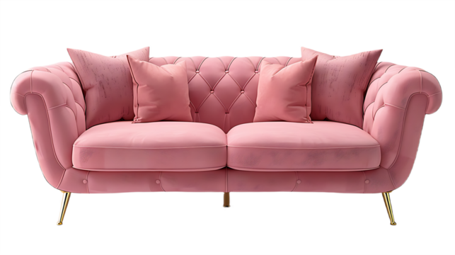 Classic pink settee isolated on transparent background