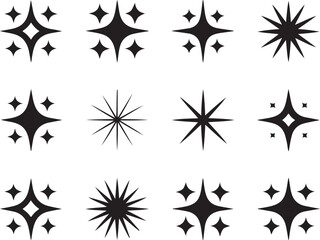 Collection of unique black starburst and sparkle shape icons vector on white background