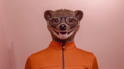 Happy Animal in Orange Jacket   Glasses  Minimalist Portrait