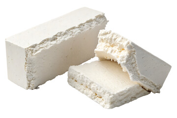 Close up of Two Pieces of White Marshmallow Broken and Textured