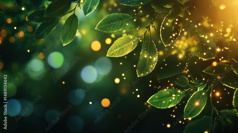 Aufkleber enchanted foliage illuminated, soft bokeh and golden flecks adding ethereal touch