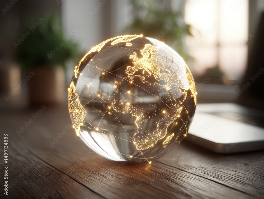 Aufkleber artistic representation of a glowing globe with interconnected lines, symbolizing technology, connec