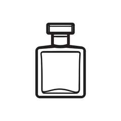 Isolated minimalistic square glass bottle with thick black outline suggests simplicity and elegance with transparent background