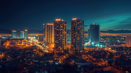 Obraz premium Spectacular Las Vegas skyline view at dusk, a beacon of urban life and vibrant energy