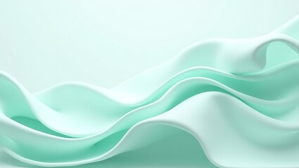 Fototapeta premium Matte light mint background with soft flowing curves and fine canvas texture. Fresh, calm, and elegant with a gentle handcrafted fabric feel.