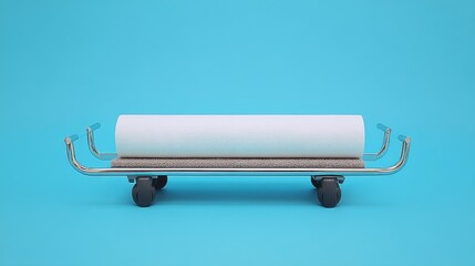 Minimalist Paper Roll on Mobile Cart  Studio Shot  Clean Design  Blue Background