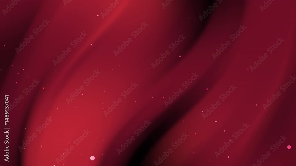 Poster elegant red flowing waves background with subtle shimmering particles, ideal for presentations