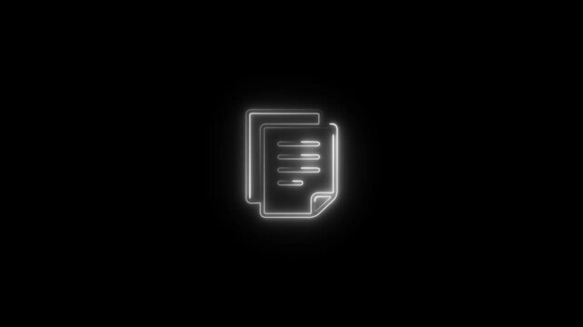 glowing neon file icon animation black background. 4K Video motion graphic animation.