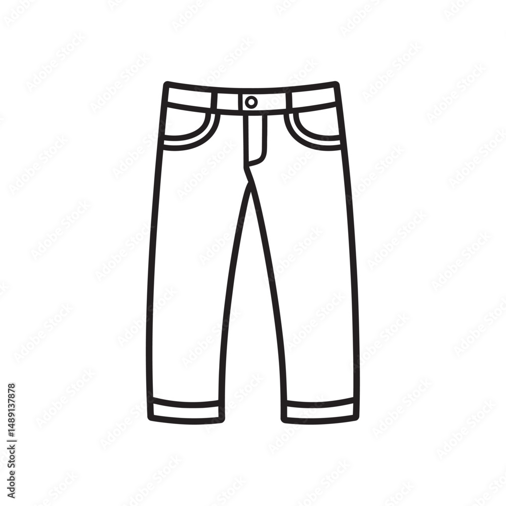 Poster isolated outline shows pants with belt loops and pockets on a transparent background