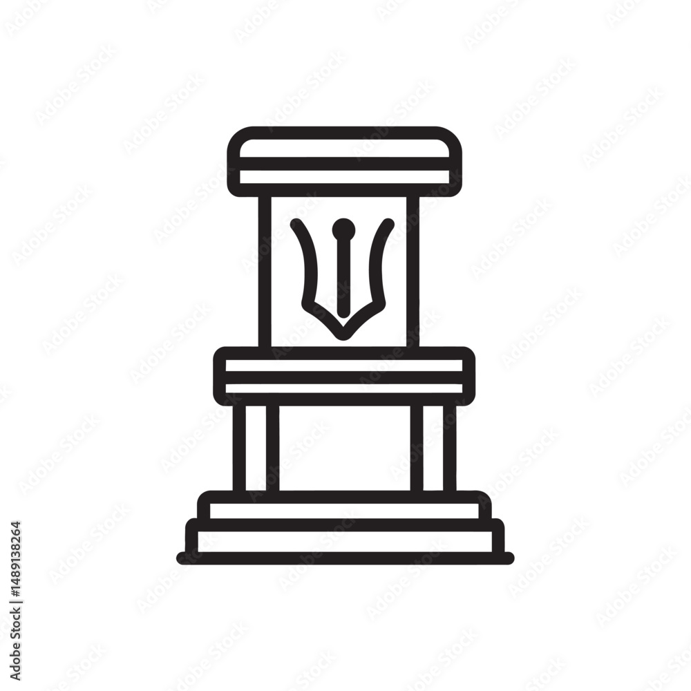 Aufkleber isolated outline structure holds a trident symbol on a pedestal with transparent background