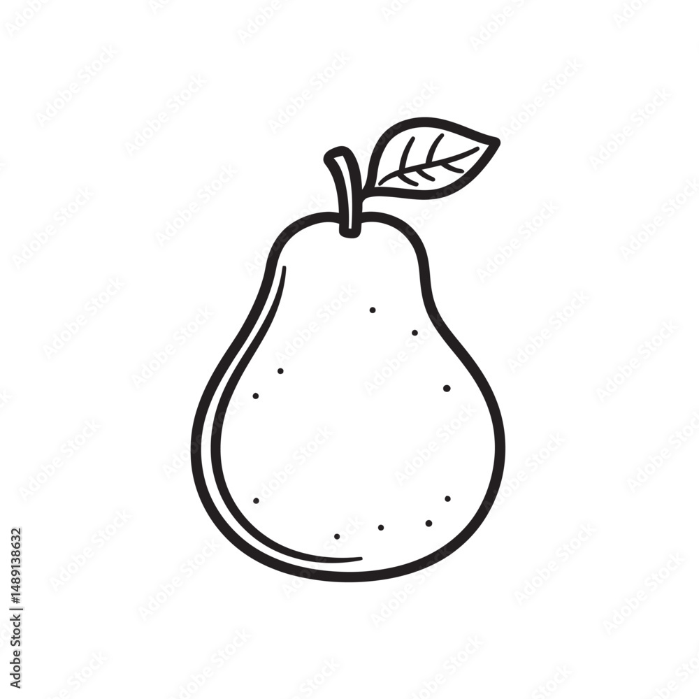 Poster isolated pear with leaf displays simple line art style over transparent background