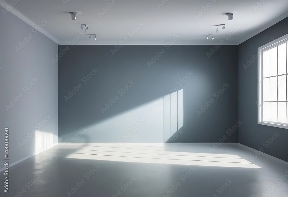 Poster minimalist gray room with light streaming through window illuminating floor
