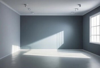 Fototapeta premium Minimalist gray room with light streaming through window illuminating floor