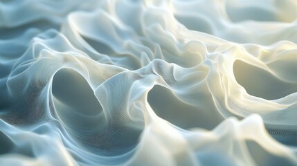 Futuristic 3D-rendered abstract white wave patterns with a soft glowing effect.