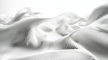 Futuristic 3D-rendered abstract white wave patterns with a soft glowing effect.