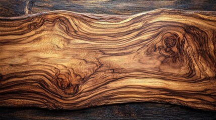 Intricate wood grain patterns on a dark olive wood surface.