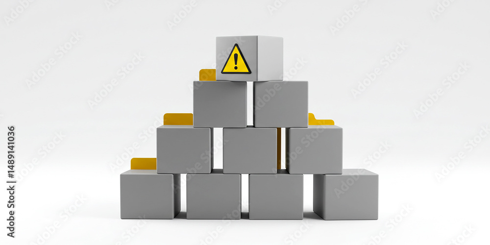 Aufkleber construction of a safety warning hierarchy using gray blocks and yellow indicators on transparent ba