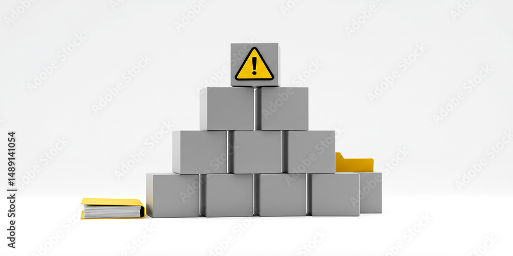 Aufkleber a structured warning system represented by stacked cubes with a prominent alert atop on transparent 