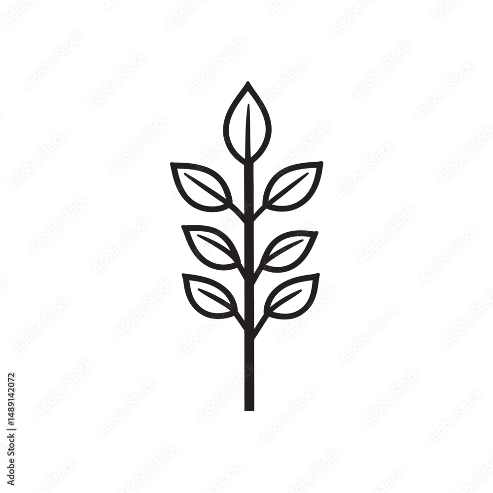 Poster isolated tree branch outlines reveal symmetrical leaves arranged vertically on a transparent backgro