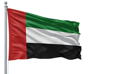 Waving flag of the United Arab Emirates against a clear sky, symbolizing national pride and unity