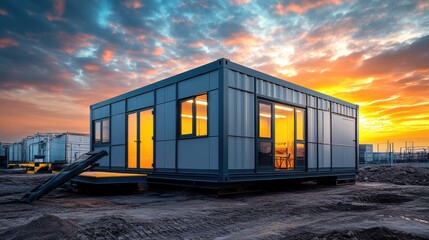 Contemporary modular building at twilight offering versatile housing solutions